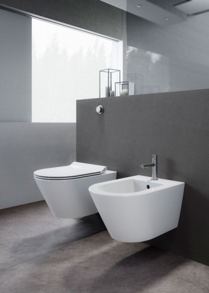 GSI Kube X Toaleta WC 55x36 cm bez kołnierza biały połysk z deską wolnoopadającą i mocowaniem 941511+MS86CSN11+FISR5