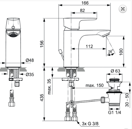 Ideal Standard Connect Air Bateria umywalkowa z korkiem szary magnetyczny połysk A7022A5