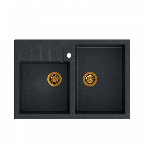 Quadron Bill zlewozmywak granitowy dwukomorowy 90x62 cm black diamond/elementy miedziane HCQB9062U8PVDC1