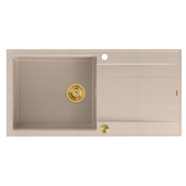 Quadron EVAN 146 XL GraniteQ zlewozmywak z syfonem Push 2 Open 1-komorowy z/o (1000x500x210; kom. 420x480) pearl beige / elementy złote HCQE10050U2PVDG1P2O