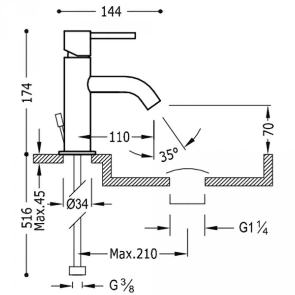 Tres Study bateria umywalkowa z korkiem automatycznym chrom 26290301D