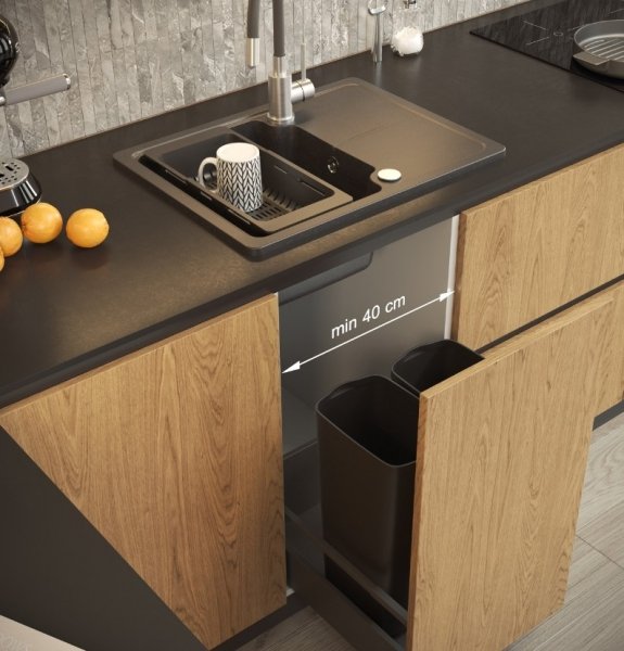 Quadron BABY JOHNNY 116 GraniteQ zlewozmywak granitowy black dotted (czarny) 1-komorowy z/o (58x44x18), z syfonem i zaślepką stal szlachetna HCQBJ5844CZK