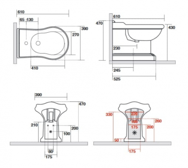 Kerasan 102201 RETRO' bidet przyścienny bianco