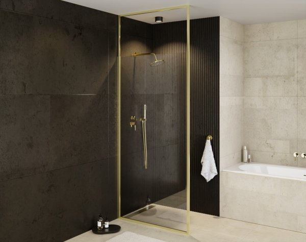 Besco ICON GOLD Kabina walk-in ze wspornikiem sufitowym 120cm Złoty ICG120200C
