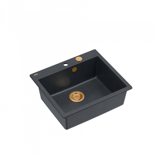 QUADRON MORGAN 110 GraniteQ zlew 1 komora black diamond/elementy miedziane 570x500x220  HB8304U8C1P2O
