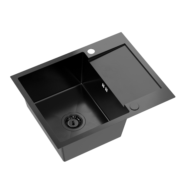QUADRON LUKE 116 zlewozmywak stalowy black metal (60x48x20) z syfonem 1-komorowy z/o ZH6048PVDBLM
