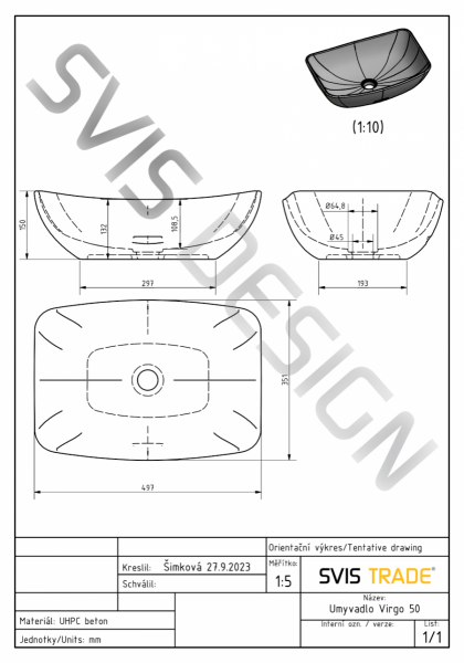 S.V.I.S. Design UMYWALKA 50 CM VIRGO BRUSHED - BARDZO JASNY KOBALTOWY, BEZ DEKORU, BEZ LAKIERU