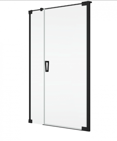 Ronal Sanswiss drzwi wahadłowe jednoczęściowe prawe ze ścianką stałą w linii 100x200 cm, szkło przezroczyste, profile BLACK LINE czarny mat CA31CD1000607