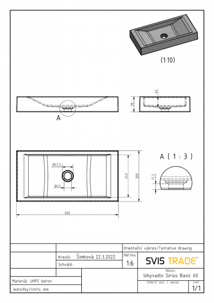  S.V.I.S.  Design UMYWALKA 60 CM SIRIUS BASIC - JASNY CEGLASTA, BEZ DEKORU, LAKIER MATOWY
