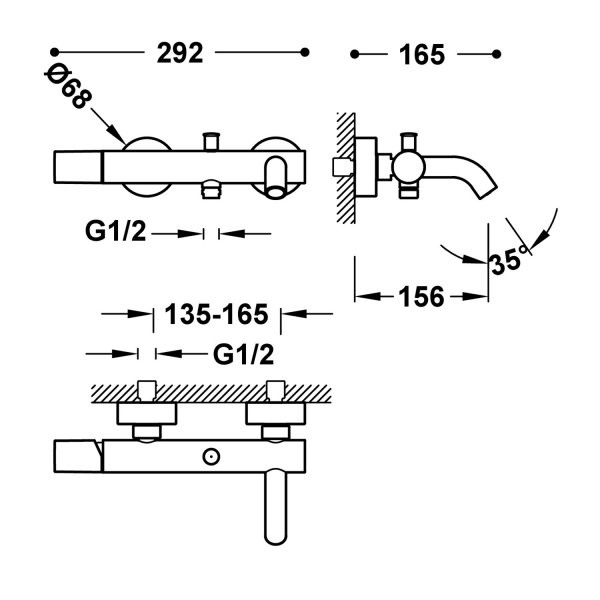 Tres STUDY Bateria jednouchwytowa ścienna wannowa i prysznicowa 26117001GR