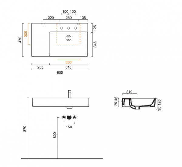 Catalano PREMIUM umywalka 80x47 komora prawa z/o biały połysk 0220831001