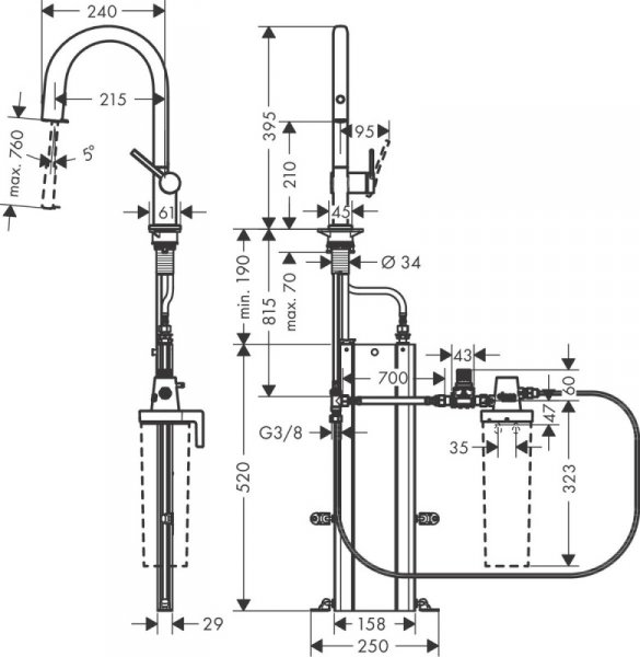 Hansgrohe Aqittura M91 Bateria kuchenna z wyciąganą wylewką z filtrem stal szlachetna szczotkowana 76826800