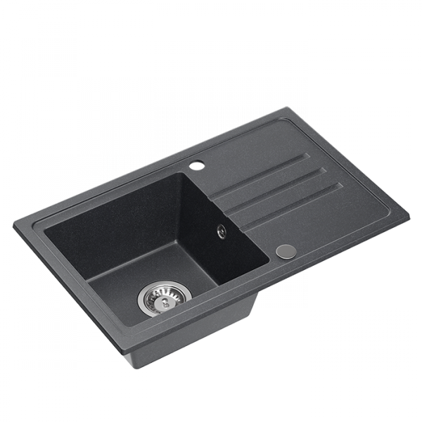 QUADRON BEN 111 zlewozmywak granitowy czarny (70x44x17,5) + syfon + zaślepka + bateria