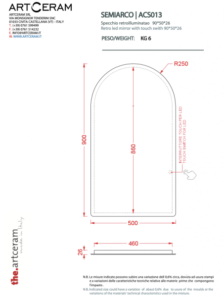 Artceram ACS013 SEMIARCO 90 lustro z podświetleniem tylnym LED