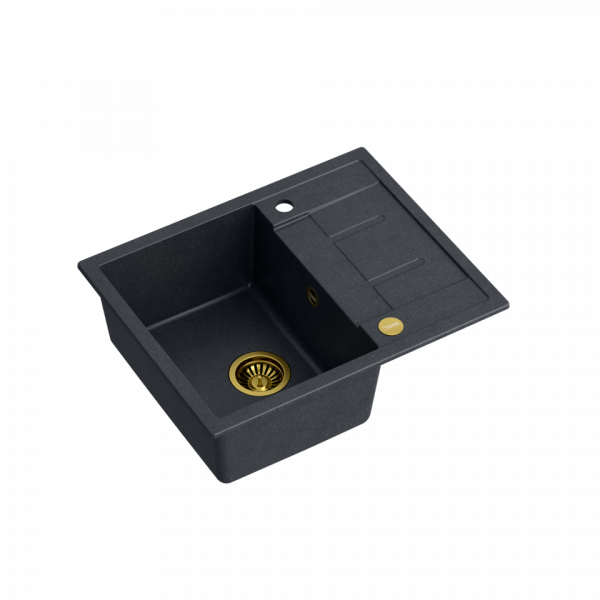 QUADRON MORGAN 116 GraniteQ zlew 1 komora black diamond/elementy złote 620x500x220  HB8210U8G1P2O