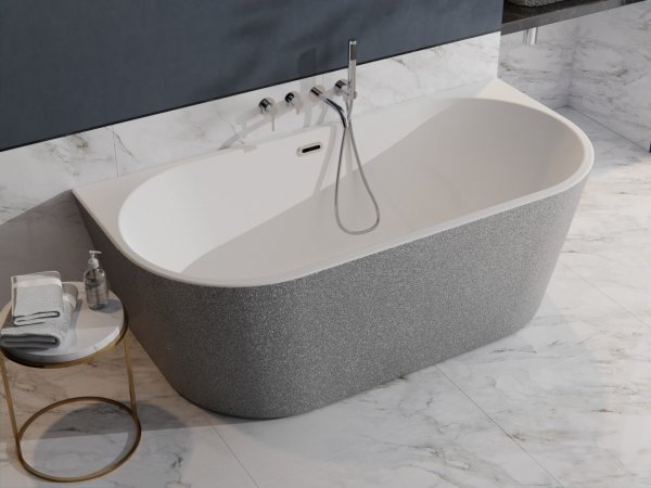 Besco Vica New Glam Srebrny wanna wolnostojąca 150 + klik-klak złoty z przelewem slim WA150VNSC