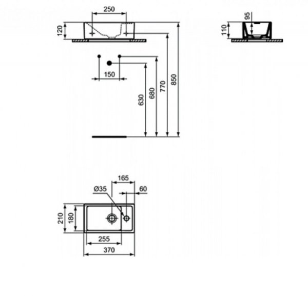 Ideal Standard Tempo Umywalka wisząca 37x21 cm lewa biała E211301