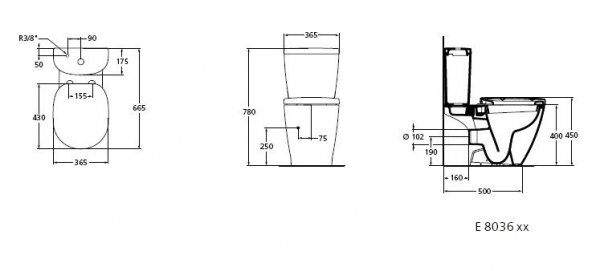Ideal Standard Connect Miska WC do kompaktu 36,5x66,5 cm biała E803601