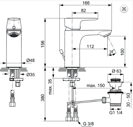 Ideal Standard Connect Air Bateria umywalkowa z korkiem szary magnetyczny połysk A7021A5