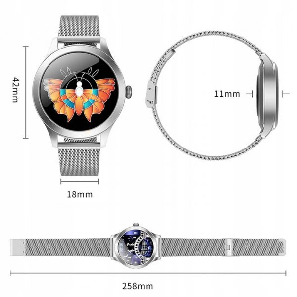 Smartwatch damski Farrot KW10 PRO puls ciśnienie kroki srebrny