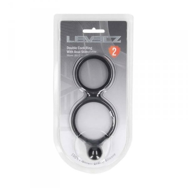 Silicone Double Cockring with Anal Stimulator - Black