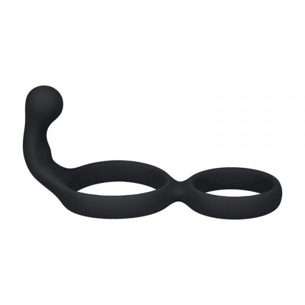 Silicone Double Cockring with Anal Stimulator - Black