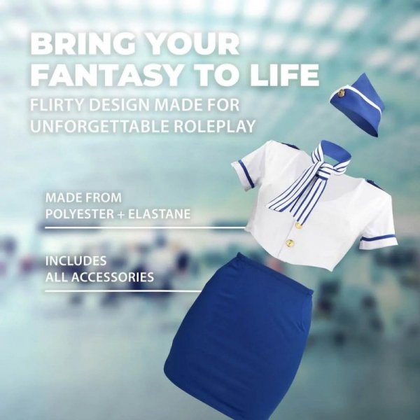 Stewardess Costume - S/M - Blue/White