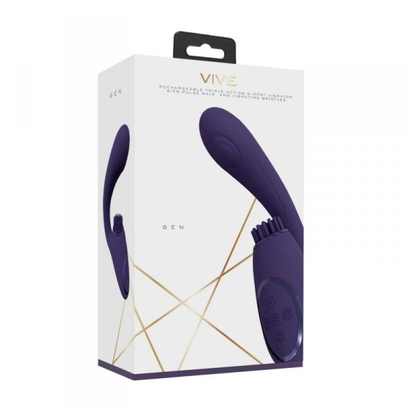 Gen - Rechargeable Triple Action G-Spot Vibrator with Pulse Wave  and Vibrating Bristles - Purple