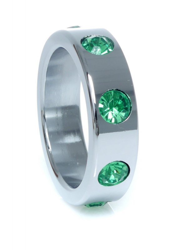 Pierścień-Metal Cock Ring with Green Diamonds Large