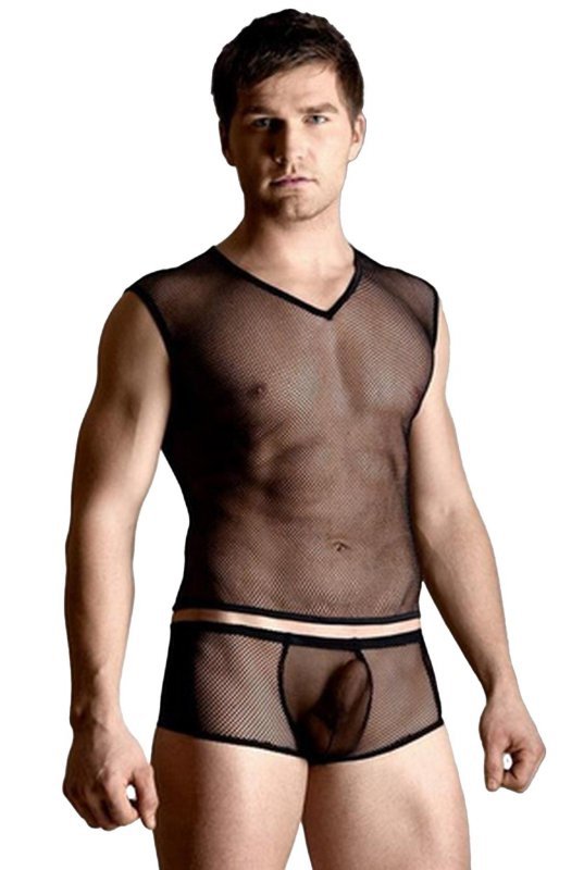 Net set - shirt and thong - black  M/L