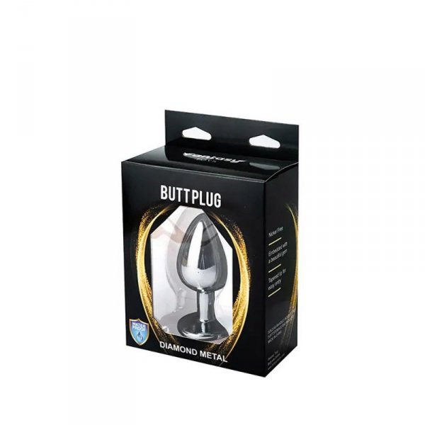 Silver Large Butt Plug with Pink Diamond