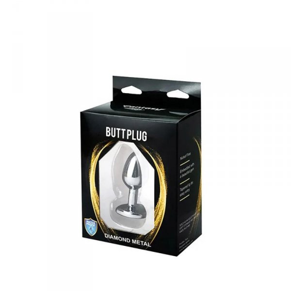 Silver small heart-shaped butt plug with pink crystal