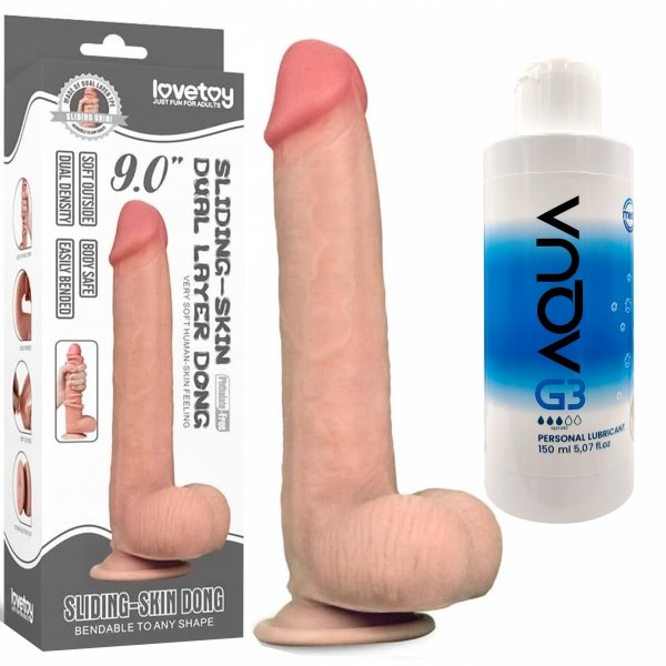 DUŻE 23 CM DOSKONALE REALISTYCZNE DILDO Z MOSZNĄ I PRZYSSAWKĄ + LUBRYKANT