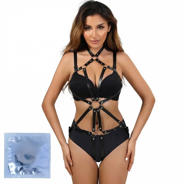 SKÓRZANA SEX UPRZĄŻ BODY Z ODKRYTYM BIUSTEM BDSM SEKSOWNY STRÓJ HARNESS