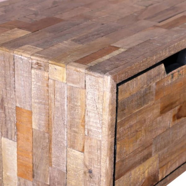Stolik typu konsola z 3 szufladami, odzyskane drewno tekowe