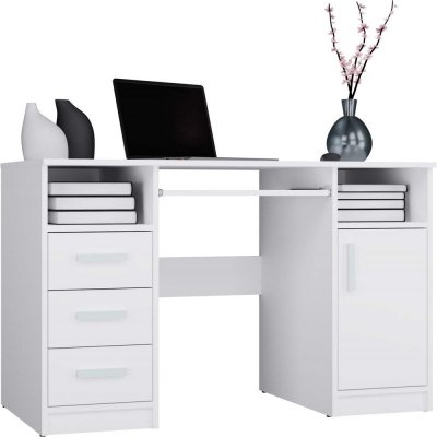 BIURKO DELTA BIAŁE 120 Cm 3 Szuflady Szafka Półki Do Biura Pokoju Na Laptop