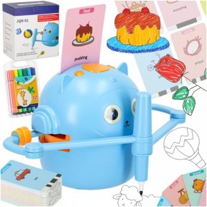 Robot edukacyjny interaktywny nauka rysowania pisania zestaw fiszki mazaki niebieski