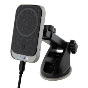Uchwyt na telefon do samochodu indukcyjny BMW zgodny z MagSafe 15W do szyby / deski / kratki M Edition BMMWCCMPGPK czarny