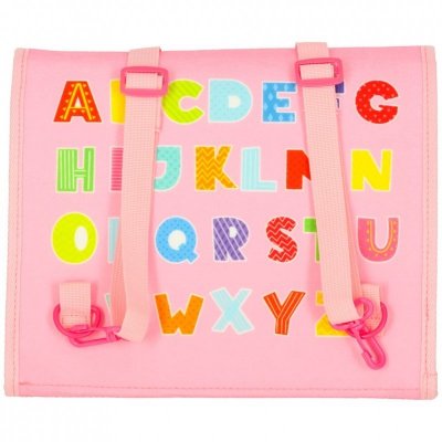 Tablica manipulacyjna sensoryczna montessori walizka plecak różowa