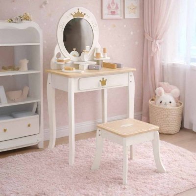 Toaletka drewniana dla dziewczynki z lustrem siedziskiem i akcesoriami LULILO Bella