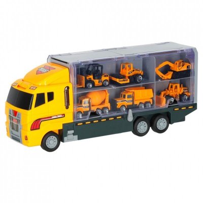 Transporter ciężarówka TIR wyrzutnia + metalowe auta maszyny budowlane