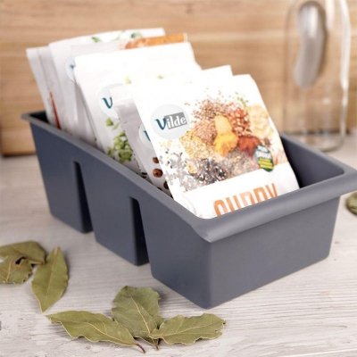 ORGANIZER POJEMNIK NA PRZYPRAWY W TOREBKACH SZARY 229047-S