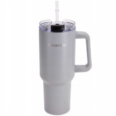 STALOWY KUBEK TERMICZNY TERMOS 1200ml Z RĄCZKĄ I SŁOMKĄ KM-2173