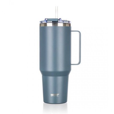 STALOWY KUBEK TERMICZNY TERMOS 1200ml Z RĄCZKĄ I SŁOMKĄ BANQUET TWAIN SZARY