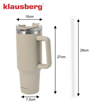 STALOWY KUBEK TERMICZNY TERMOS 1100ml Z RĄCZKĄ I SŁOMKĄ KLAUSBERG KB-7944