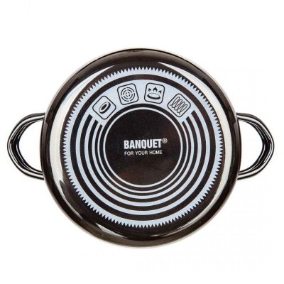 GARNEK EMALIOWANY 14cm Z POKRYWĄ BANQUET METALLIC BLACK 0,7L