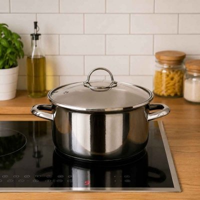 GARNEK EMALIOWANY 20cm 2L Z POKRYWĄ BANQUET METALLIC BLACK