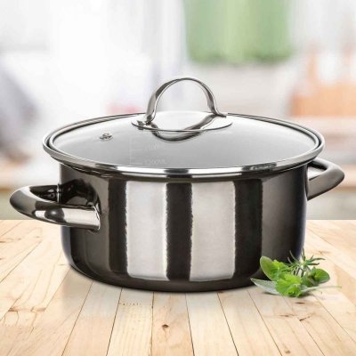 GARNEK EMALIOWANY 20cm 2L Z POKRYWĄ BANQUET METALLIC BLACK