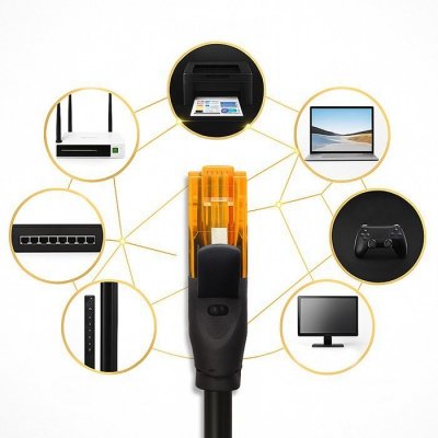 Kabel patchcord UTP | kat.6 | 2 x RJ-45 | High speed 1Gb/s |     Pozłacane styki | 15m | Czarny
