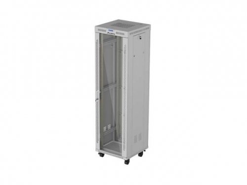 Szafa instalacyjna rack stojąca 19" 42U 600x600 szara drzwi     przeszklone  LCD (Flat pack)